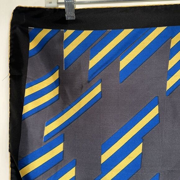 Vtg 60s Ashear Brand Gray, Black, Yellow & Blue Geometric Patterned Silk Scarf - Picture 2 of 8